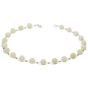 Kette Collier Halsschmuck aus echter Jade zart-grün hellgrün 925 Silber 48cm