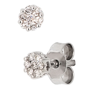 Ohrringe Ohrstecker mit 14 Diamanten Brillanten weiß 585 Gold Weißgold