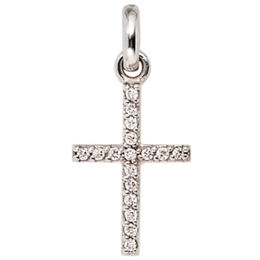 Anhänger Goldkreuz Kreuz mit 17 Diamanten Brillanten 585 Gold Weißgold