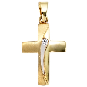 Anhänger Goldkreuz Kreuz mit Zirkonia 333 Gold Gelbgold teilmattiert