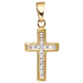 Anhänger Goldkreuz Kreuz mit 12 Zirkonia 333 Gold Gelbgold Halsschmuck
