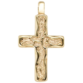 Anhänger Goldkreuz Kreuz 585 Gold Gelbgold gehämmert Halsschmuck