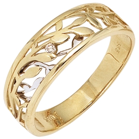 Ring Damenring Blumen mit Diamant Brillant 585 Gold Gelbgold Weißgold
