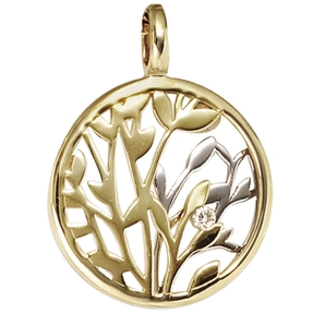 Anhänger Blumen mit Diamant Brillant 585 Gold Gelbgold Weißgold rund