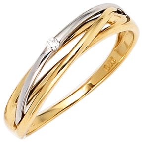 Ring Damenring mit Diamant Brillant 0.02Ct W/SI 585 Gold Gelbgold Weißgold