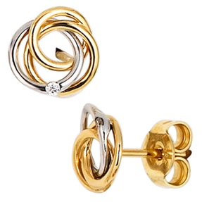 Ohrstecker Stecker 3 Ringe mit Diamanten Brillanten 585 Gold gelb/weiß