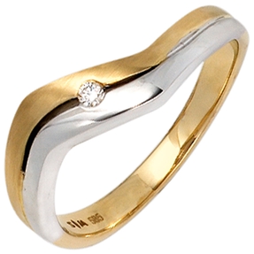 Ring Damenring mit Diamant Brillant gewellt 585 Gold Gelbgold Weißgold