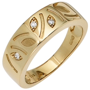 Ring 3 Diamanten Brillanten Muster Blätter 585 Gold Gelbgold