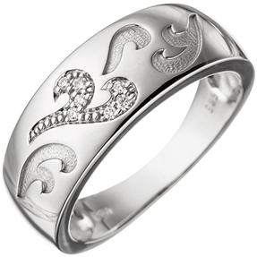 Ring Damenring 7 Diamanten Brillanten Muster Wellen 585 Gold Weißgold