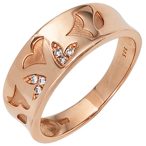 Ring Damenring 6 Diamanten Brillanten Muster Blätter 585 Gold Rotgold