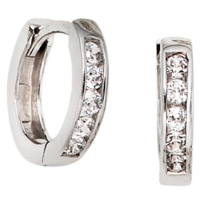 11,3mm Creolen Klappcreole Ohrringe mit 10 Zirkonia 375 Gold Weißgold