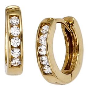 12mm Creolen Klappcreole Ohrringe mit 10 Zirkonia 333 Gold Gelbgold