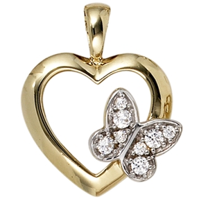 Anhänger Herzanhänger Herz mit Schmetterling 8 Zirkonia 333 Gelbgold