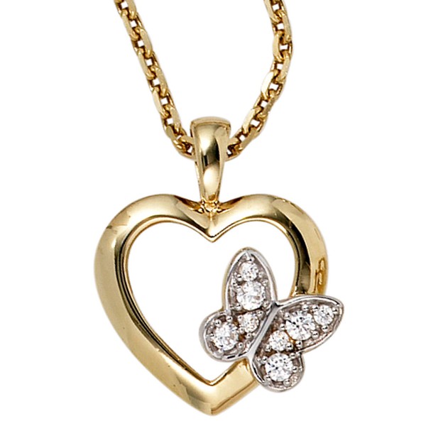 Anhänger Herz mit Schmetterling Zirkonia 333 Gold