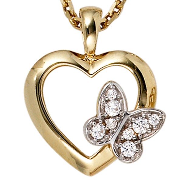 Anhänger Herz mit Schmetterling Zirkonia 333 Gold