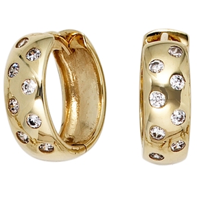 14,8mm Creolen Ohrringe Klappcreole mit 16 Zirkonia 333 Gold Gelbgold