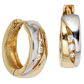 15,5mm Creolen Ohrringe Klappcreole mit 6 Zirkonia 333 Gold Gelbgold