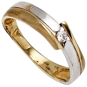 Ring Damenring mit Zirkonia 333 Gold Gelbgold Weißgold bicolor teilmatt