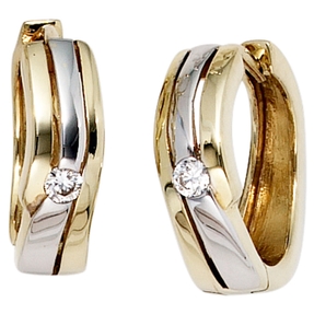 15,6mm Creolen Klappcreole Ohrringe Zirkonia gewellt 333 Gold Gelbgold