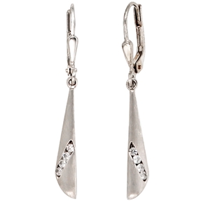 Ohrringe Ohrhänger Boutons mit Zirkonia 333 Gold Weißgold mattiert