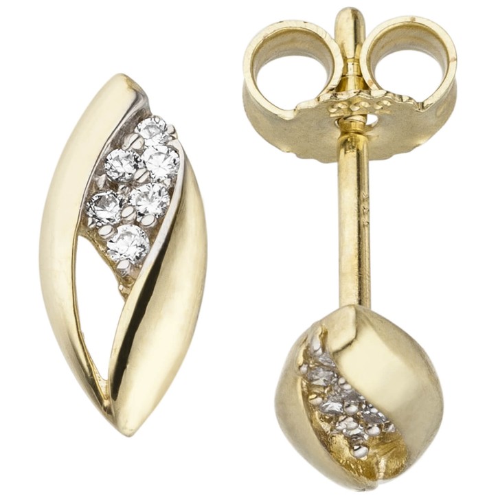 Ohrstecker mit Zirkonia spitzoval 333 Gelbgold