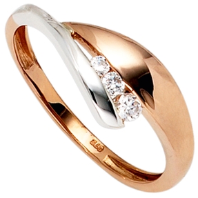 Ring Damenring mit 3 Zirkonia 375 Gold Rotgold Weißgold bicolor