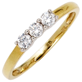 Ring Damenring Goldring mit 3 Zirkonia 333 Gold Gelbgold Weißgold