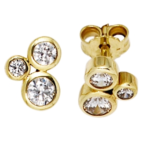 Ohrstecker Stecker mit jeweils 3 Zirkonia weiß 333 Gold Gelbgold