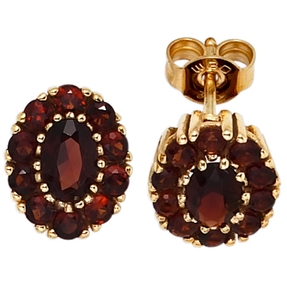 Ohrstecker Stecker Ohrschmuck Granat dunkelrot oval 375 Gold Gelbgold