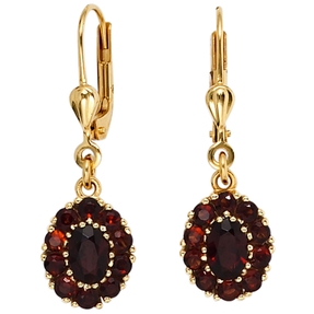 Ohrringe Ohrhänger Boutons Granat rot dunkelrot oval 375 Gold Gelbgold