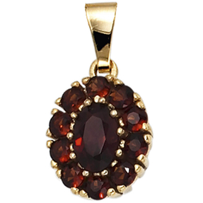 Anhänger mit Granat rot dunkelrot oval 375 Gold Gelbgold Kettenanhänger