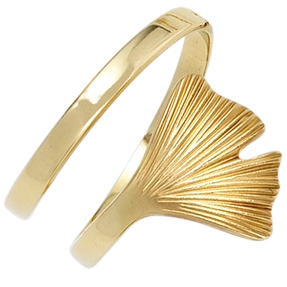 Ring Damenring Ginko Ginkoblatt aus 375 Gold Gelbgold teilmattiert