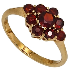 Ring Damenring Blume aus Granat rot dunkelrot 375 Gold Gelbgold Damen