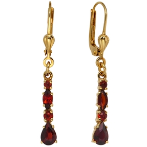 Ohrringe Ohrhänger Boutons mit Granat dunkelrot 375 Gold Gelbgold