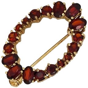 Brosche mit Granat rot dunkelrot 375 Gold Gold Gelbgoldbrosche Damen