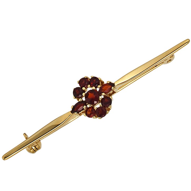 Brosche Blume aus Granat rot 375 Gold