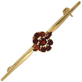 Brosche Blume aus Granat rot dunkelrot 375 Gold Gold Gelbgoldbrosche
