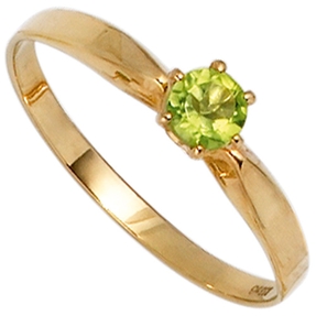 Ring Damenring mit Peridot grün & 585 Gold Gelbgold schlicht Goldring