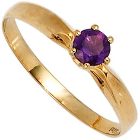 Ring Damenring mit Amethyst lila violett & 585 Gold Gelbgold schlicht