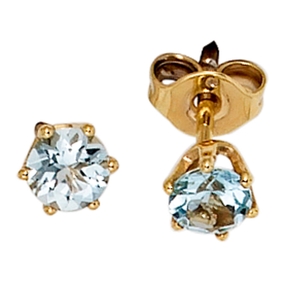 Ohrstecker Stecker mit Aquamarin hellblau 4,4mm & 585 Gold Gelbgold