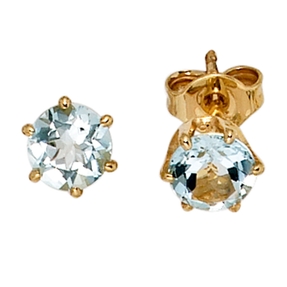 Ohrstecker Stecker mit Aquamarin hellblau 5,4mm & 585 Gold Gelbgold