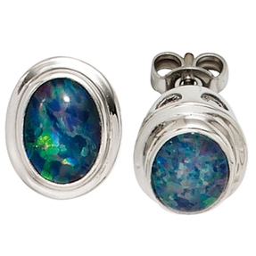 Ohrstecker Ohrschmuck Opal Opaltriplette oval blau-grün 585 Weißgold