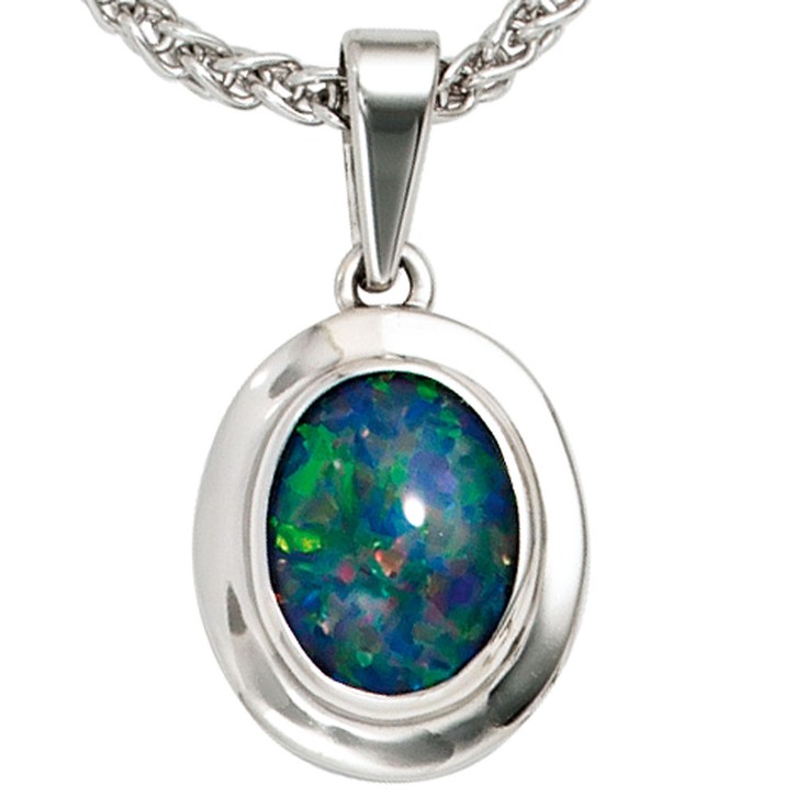 Anhänger mit Opal oval blau-grün 585 Weißgold