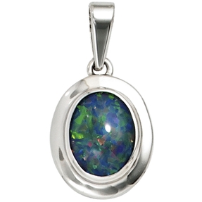 Anhänger mit Opal Opaltriplette oval blau-grün 585 Gold Weißgold