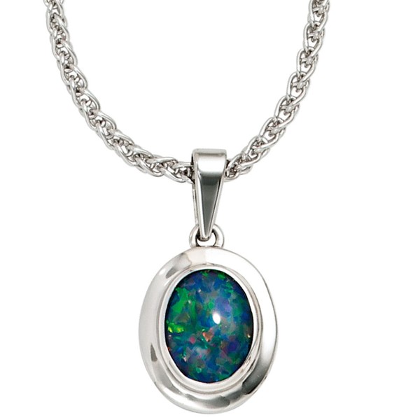 Anhänger mit Opal oval blau-grün 585 Weißgold