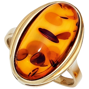 Ring Damenring mit echtem Bernstein orange-braun 375 Gold Gelbgold