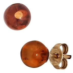Ohrstecker Stecker Bernstein orange-braun Kugel 6mm 375 Gold Gelbgold