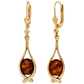 Ohrringe Ohrhänger Bernstein orange-braun 375 Gold Gelbgold Ohrschmuck