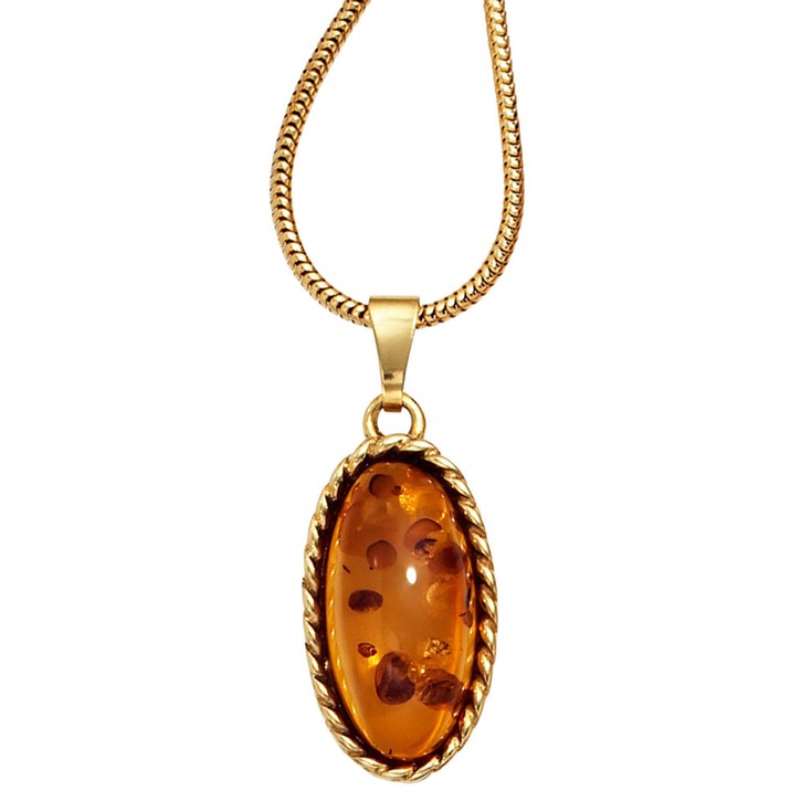 Anhänger Bernstein oval 375 Gelbgold
