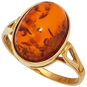 Ring Damenring Bernstein orange-braun 375 Gold Gelbgold Fingerschmuck